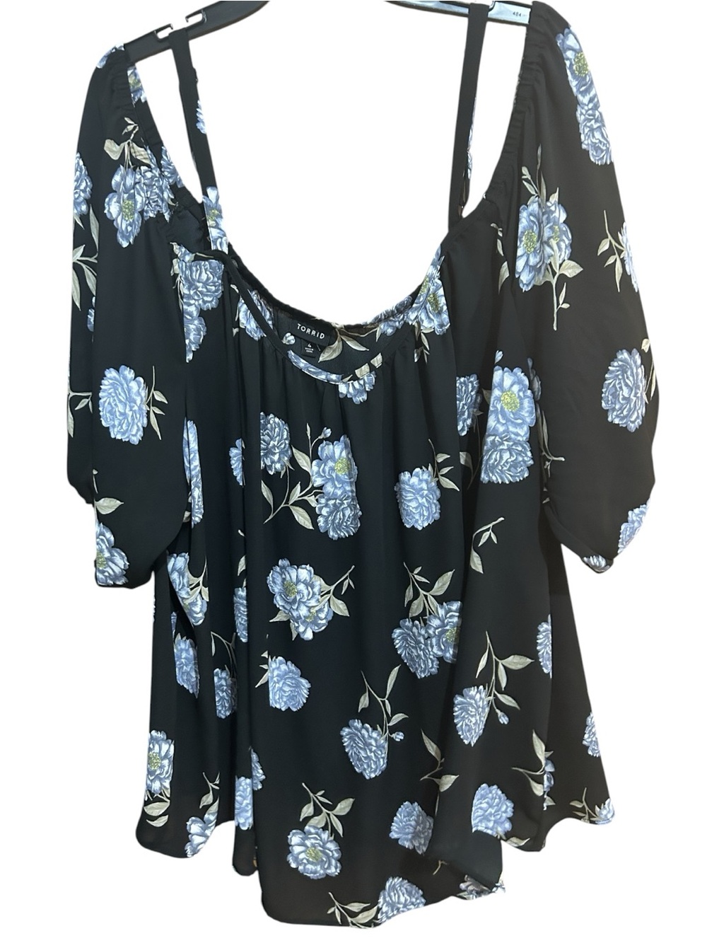 TORRID Black Floral Off-Shoulder Blouse - Blue Floral Print Size 4X
